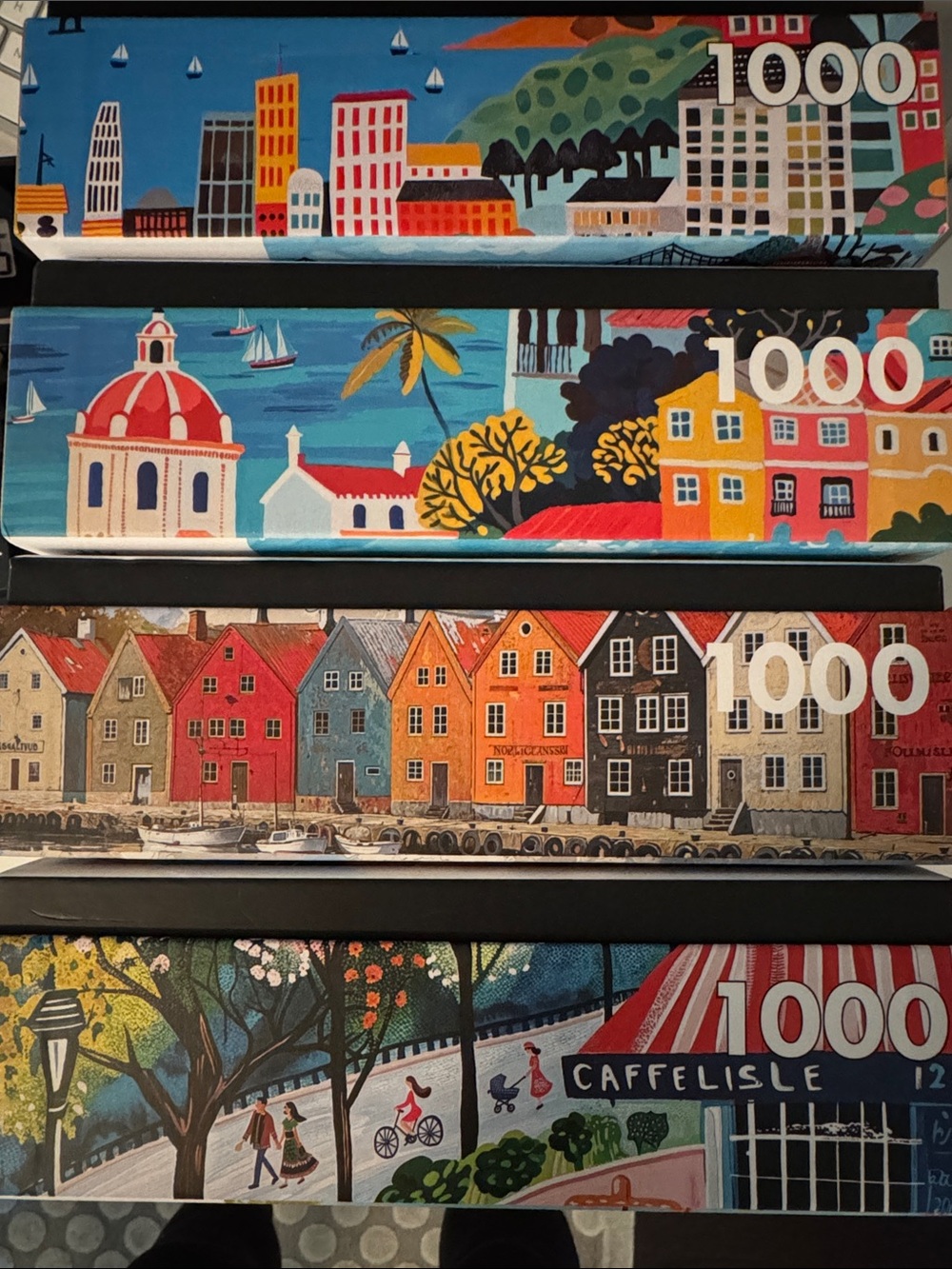4 Colorful 1000-Piece Scenic Jigsaw Puzzle Set - Coastal Towns